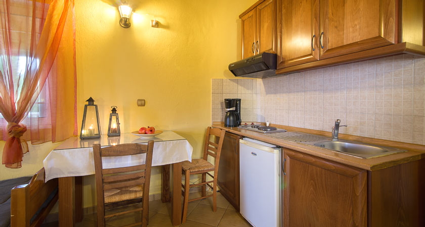 Open plan kitchen of Apartments & Studios of Erifili at Sarti Beach